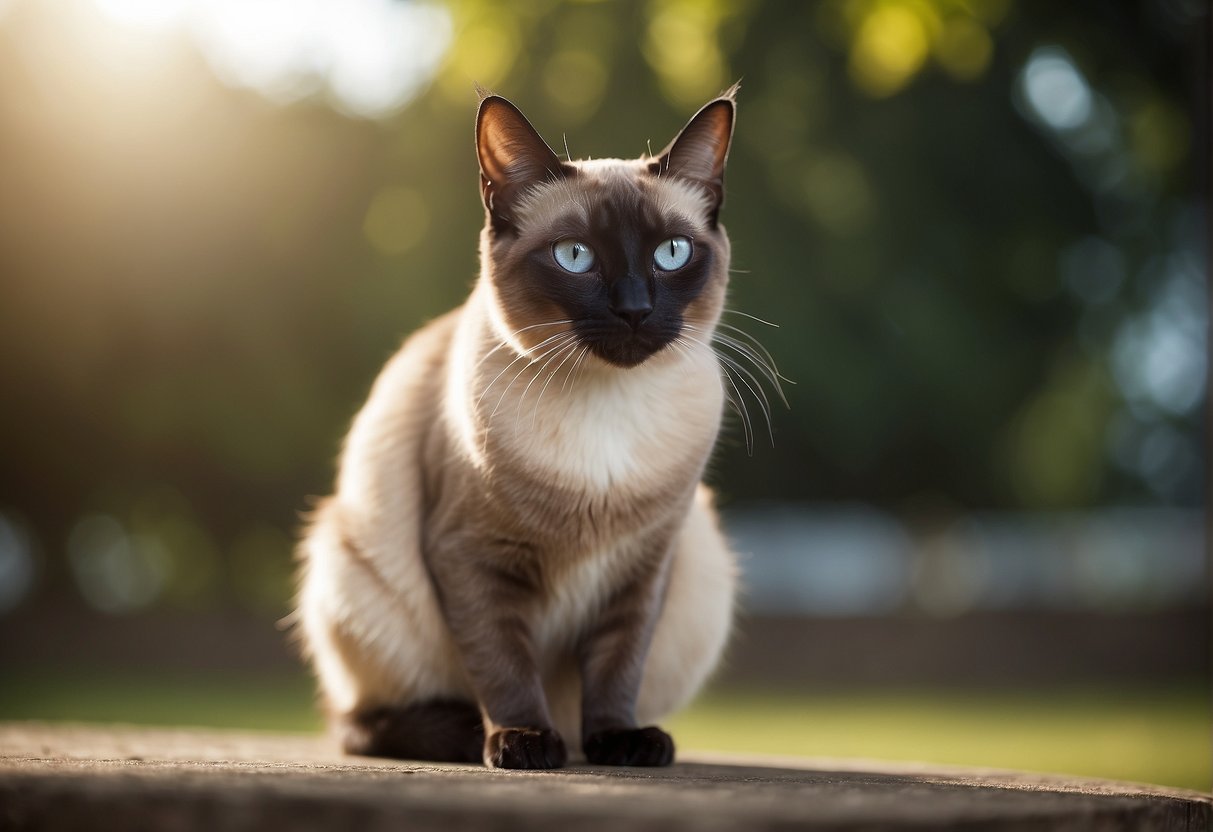 A Siamese cat with big ears sitting proudly, with a regal expression on its face, its ears perked up and eyes focused ahead