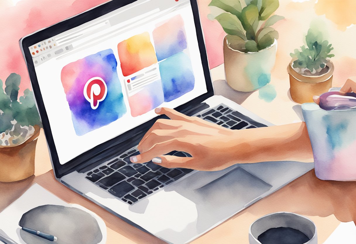 A hand reaching for the Pinterest logo on a browser toolbar, with the "Pinterest Chrome Extension" text displayed next to it