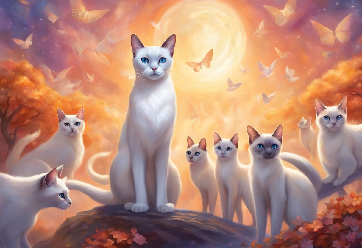 A Snowshoe Siamese cat confidently walks among a group of humans, blending seamlessly into the human pack