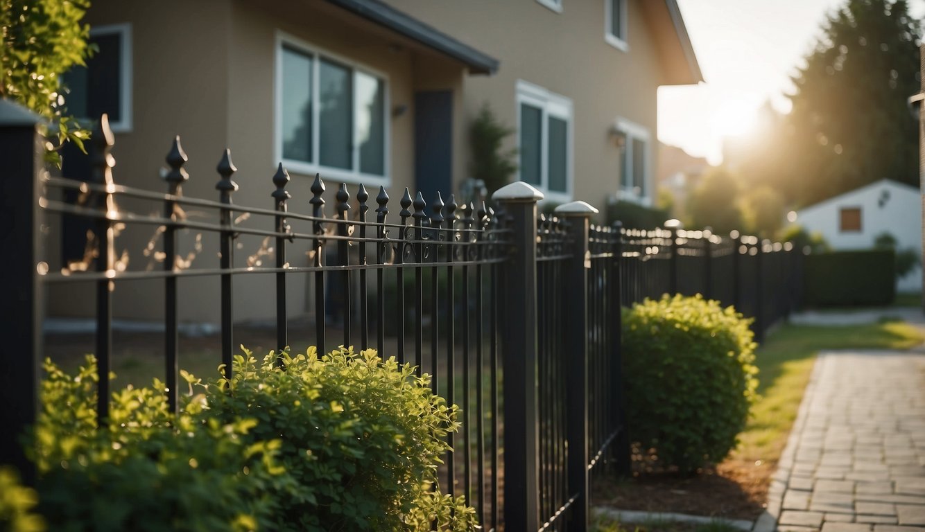 A sturdy home with locked doors and windows, surrounded by a tall fence and security cameras, with a firewall and strong encryption on the network