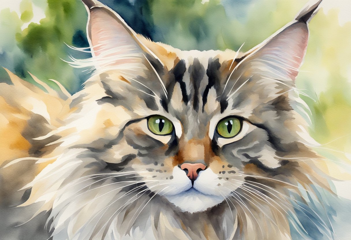 A Short Hair Maine Coon Mix exudes confidence, with a playful and curious temperament. Its personality shines through its expressive eyes and alert posture