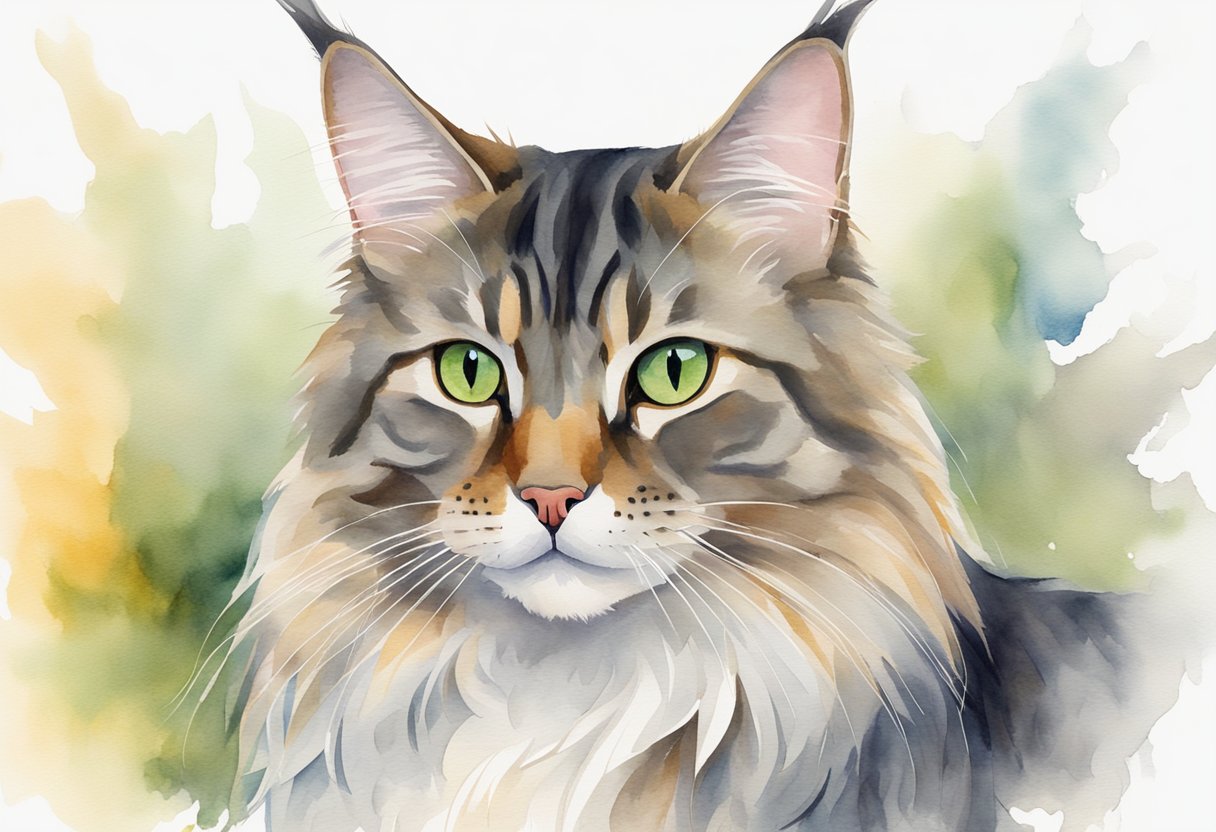A short-haired Maine Coon mix with unique genetic features stands proudly, displaying a mix of characteristics from its lineage
