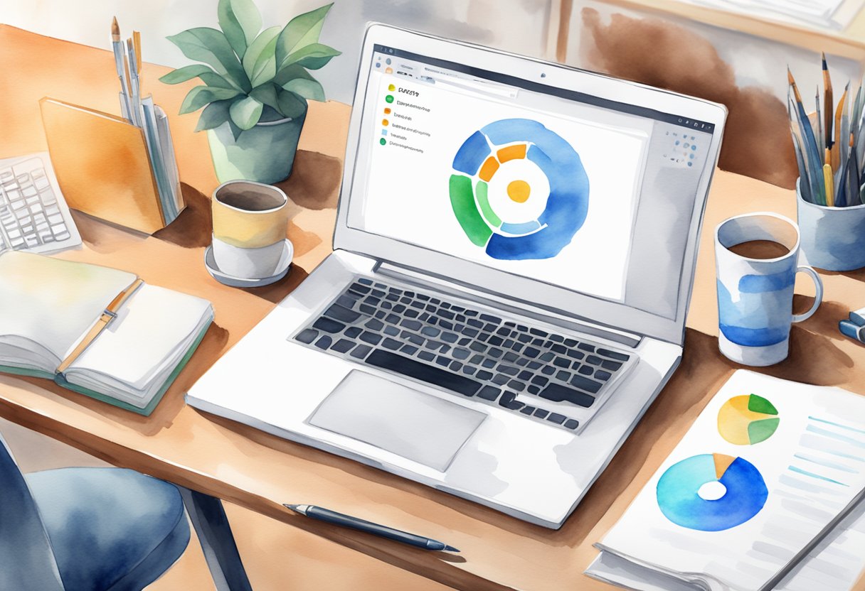 A laptop displaying "Affiliate Tools and Support" with a target logo. A phone with affiliate program details. Office setting with a desk and chair