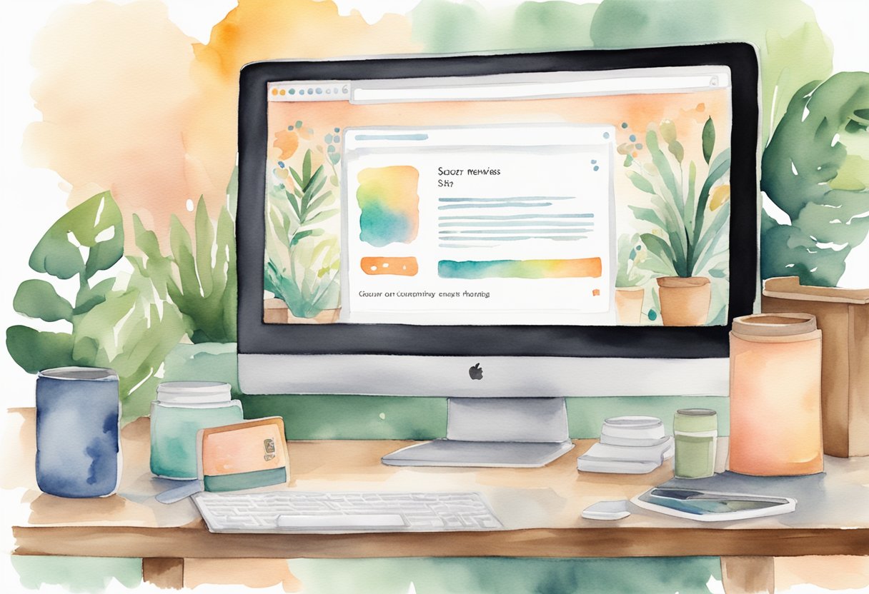 A computer screen displaying Etsy's secure website with a verified badge, positive customer reviews, and a variety of unique handmade products