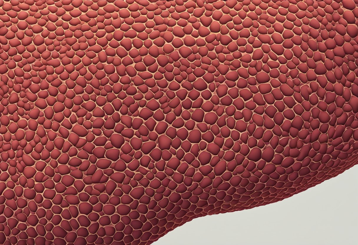 A red, inflamed patch of skin in the groin area, with small, raised bumps and a scaly texture