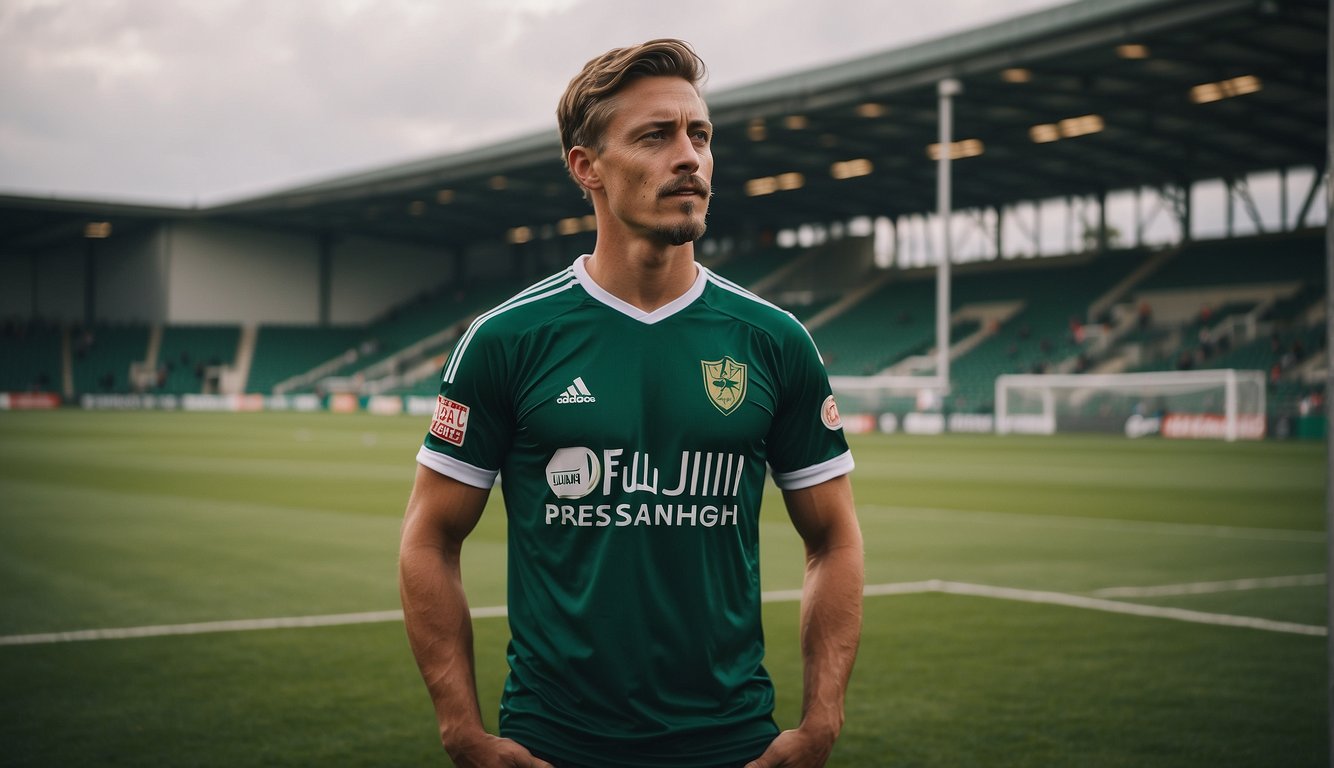 Julian Timber stands on the soccer field, representing FC Dordrecht, on loan from Ajax. He is surrounded by his girlfriend, wealth, and income