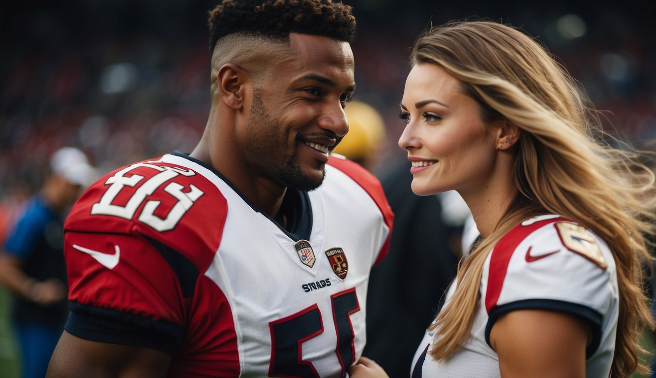 A football player poses with his girlfriend, displaying his wealth and income