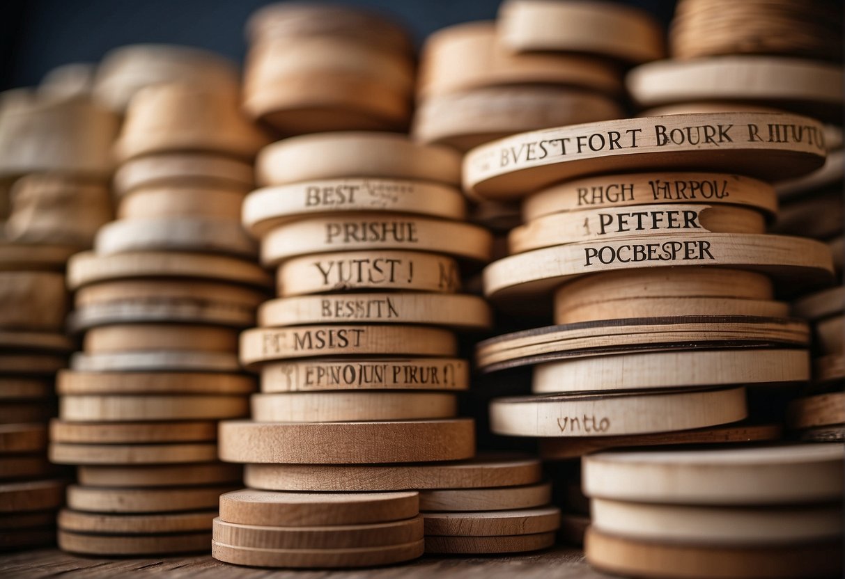 A stack of wood types labeled "best for yurt" with a question mark above them