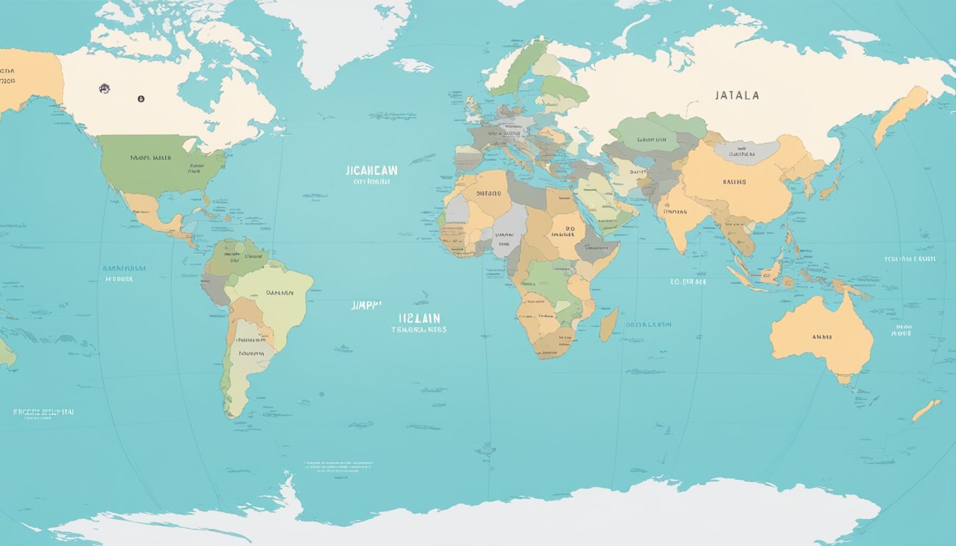 A world map with highlighted countries like Japan, Iceland, and New Zealand for first-time solo travelers