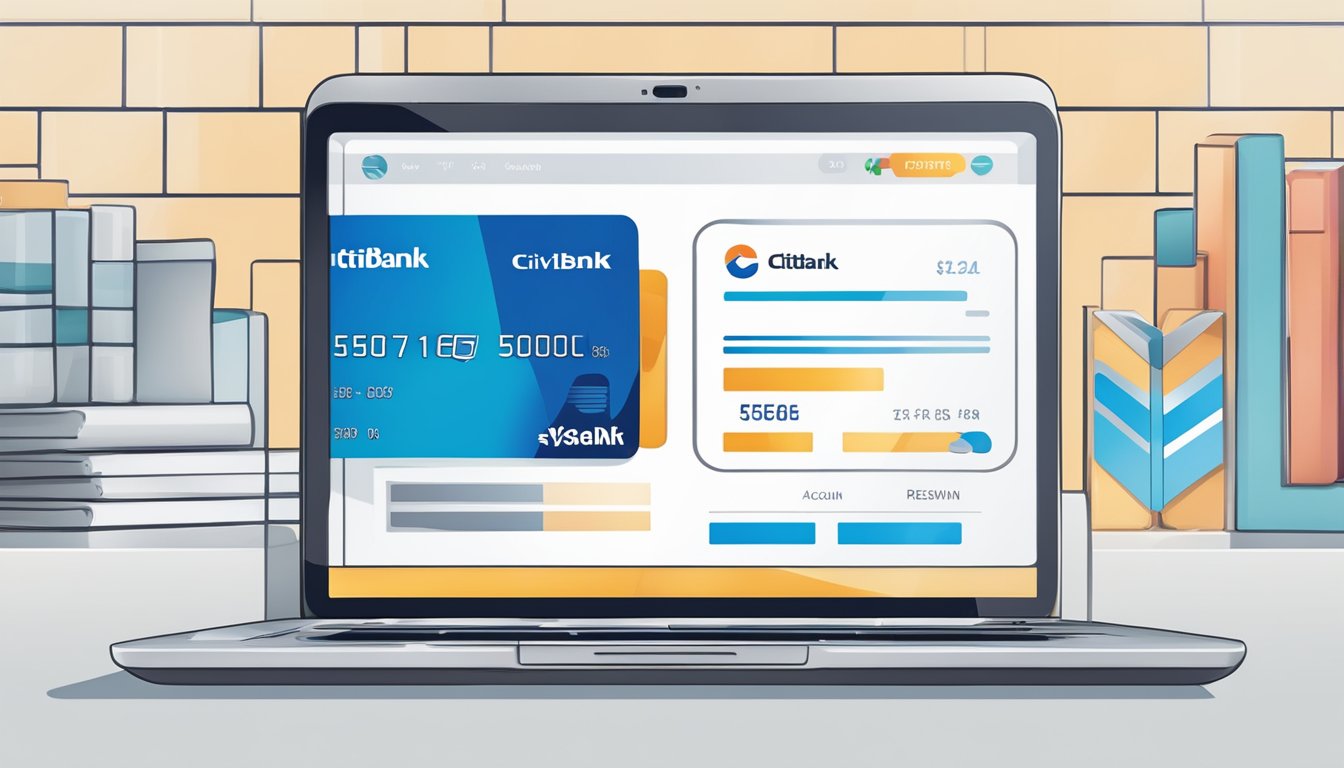 A laptop displaying Citibank's online payment portal with a credit card and bank account ready for payment