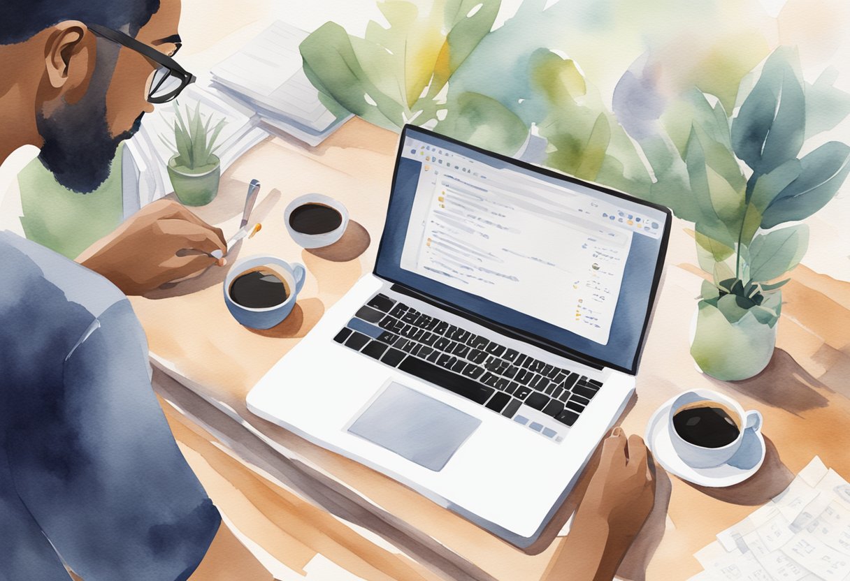 A person typing on a laptop with "Getting Started on Udemy" on the screen, surrounded by notes and a cup of coffee