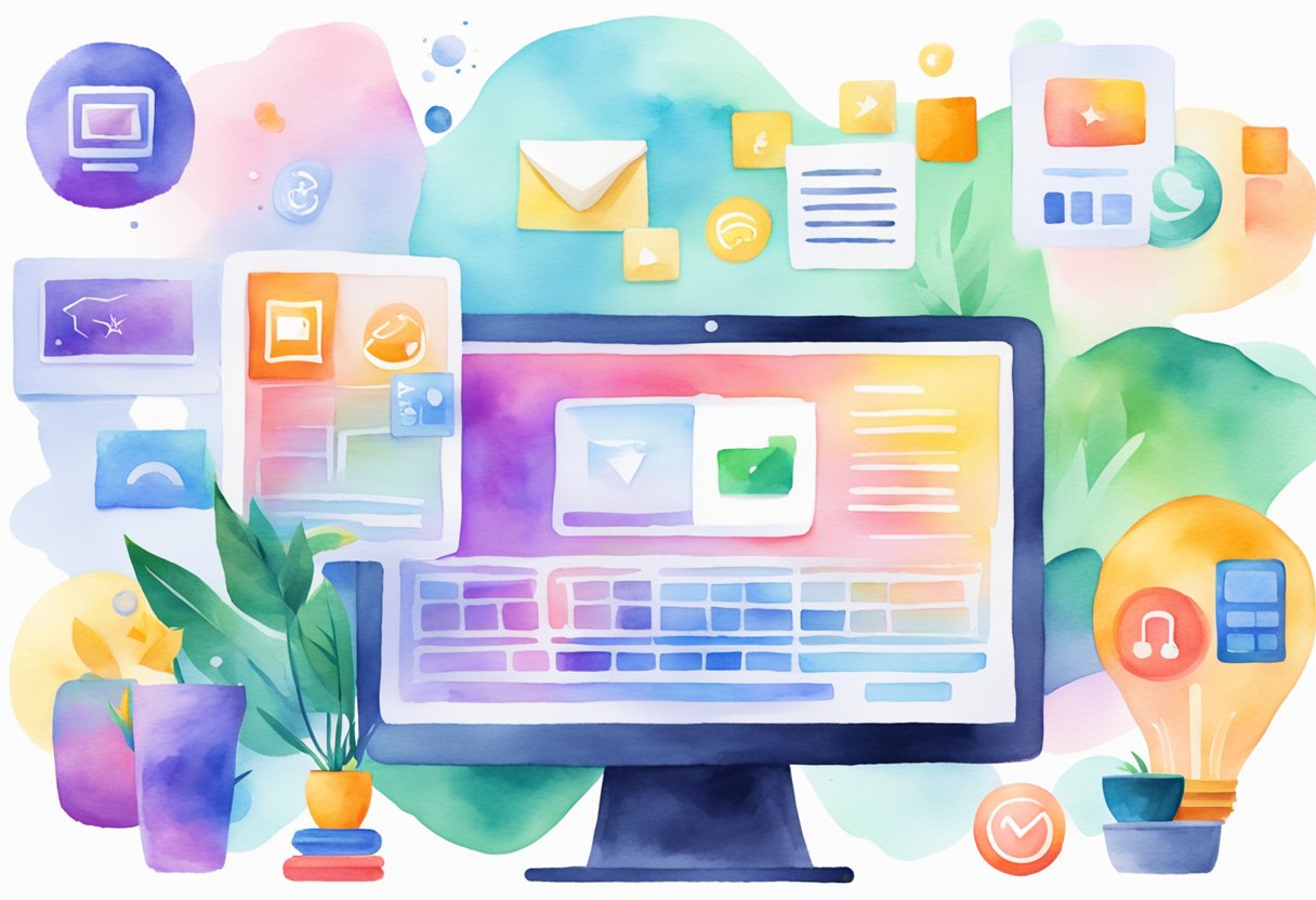 A computer with a Udemy course on the screen, surrounded by various icons representing different monetization strategies such as ads, affiliate marketing, and subscription models