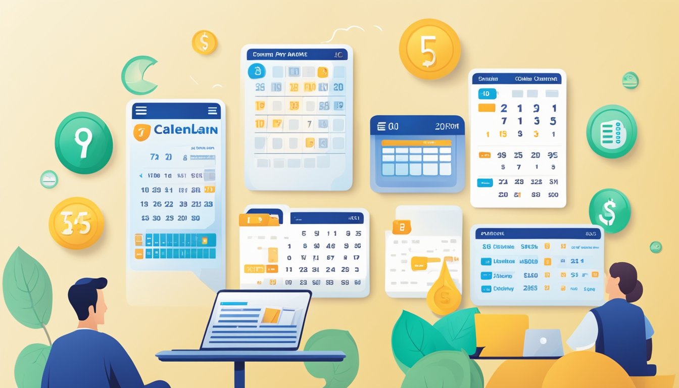 A calendar with different repayment options for Citibank Quick Cash Loan in Singapore. Icons representing various payment schedules are displayed