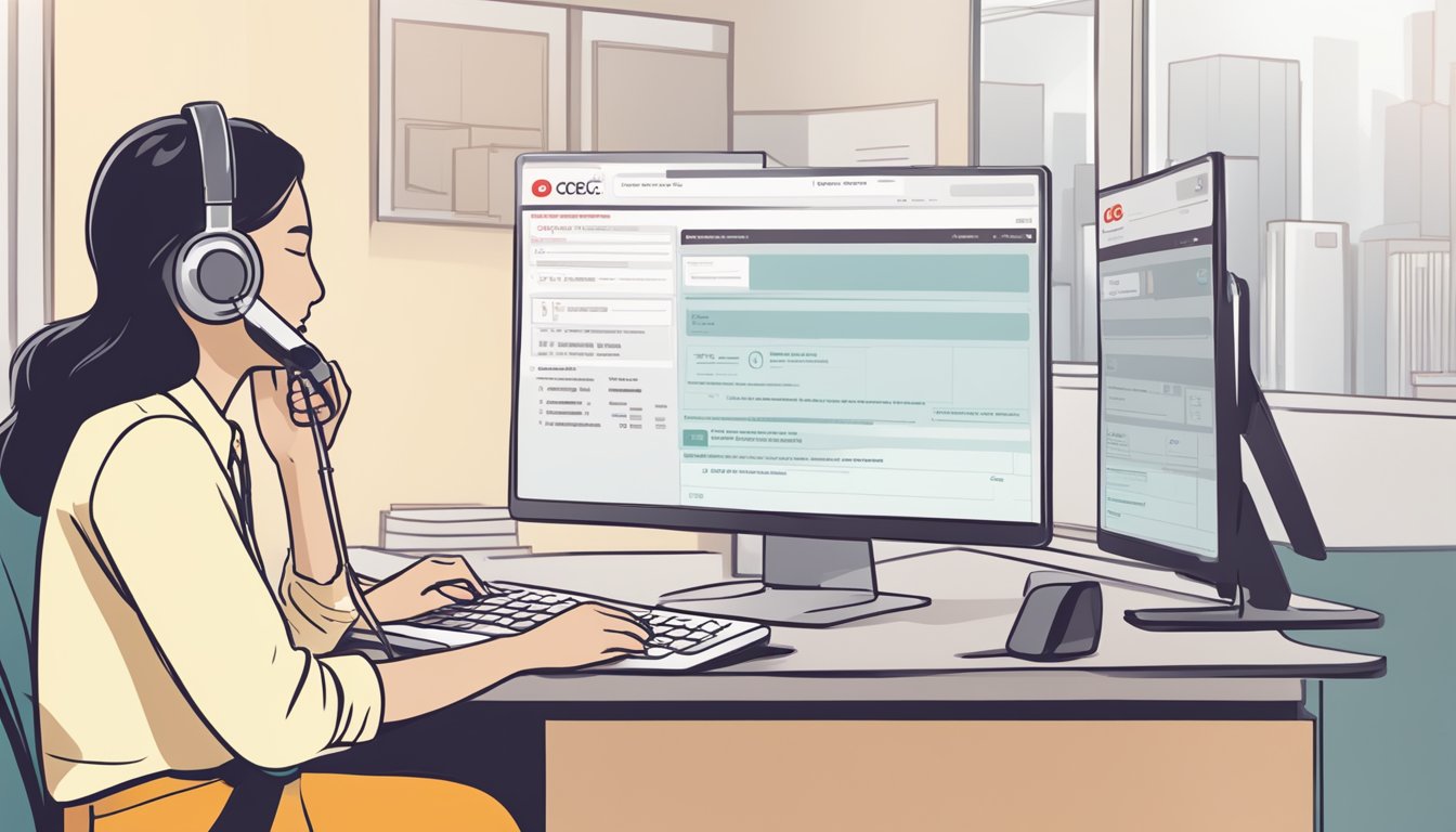 A person filling out an OCBC EasiCredit application form over the phone with the OCBC EasiCredit hotline number visible in Singapore