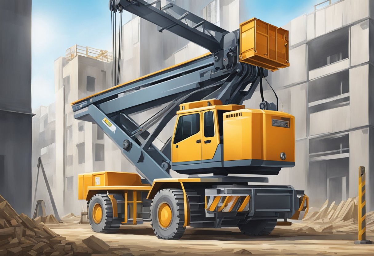 A mobile hoist lifts heavy materials at a construction site