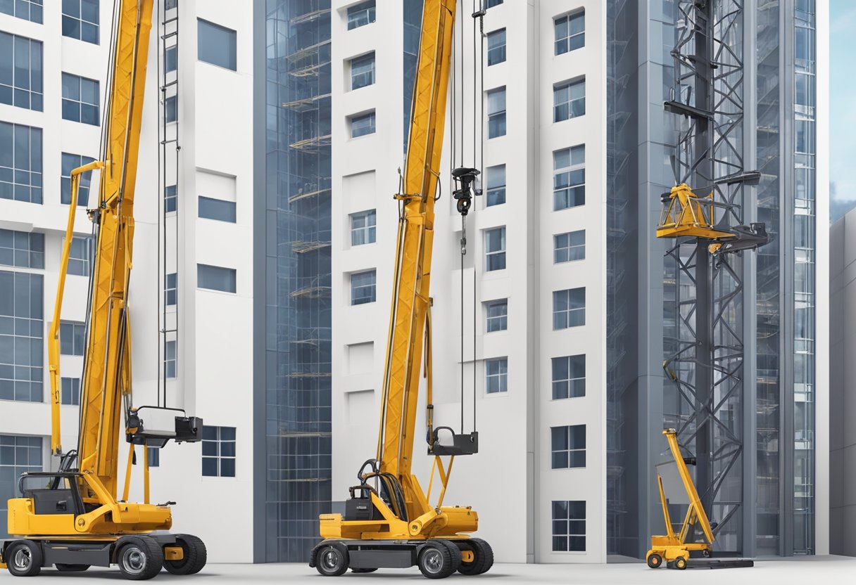 An Alimak material hoist stands tall, with its sturdy metal frame and powerful motor, ready to lift heavy construction materials to great heights