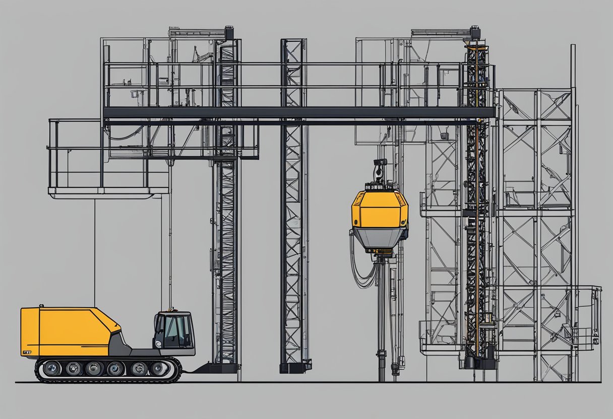 A construction hoist call system is being installed with various components being assembled on site. The design includes control panels and communication devices