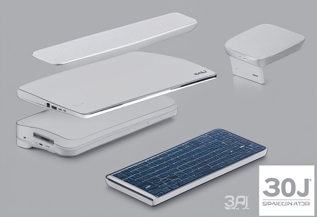 The saj30 Technical Specifications: a sleek, modern device with clean lines and a minimalist design, featuring a digital display and various ports for connectivity