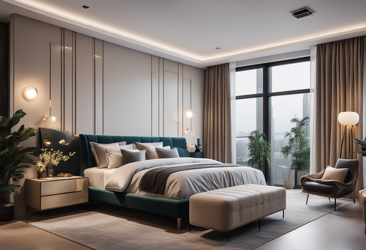 A cozy bedroom with a variety of bed options, from sleek modern designs to plush and comfortable styles, all set against a backdrop of stylish decor and soft lighting