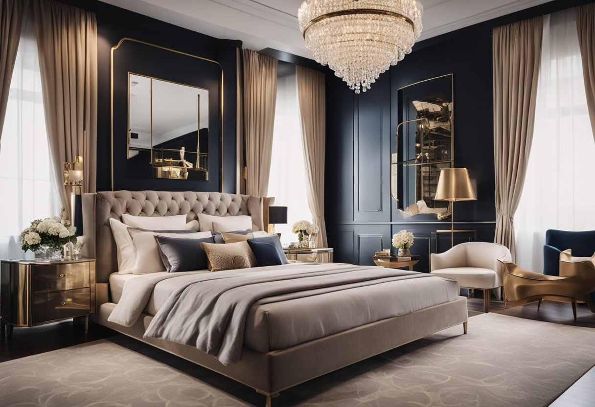 A luxurious bedroom adorned with elegant accessories and stylish decor