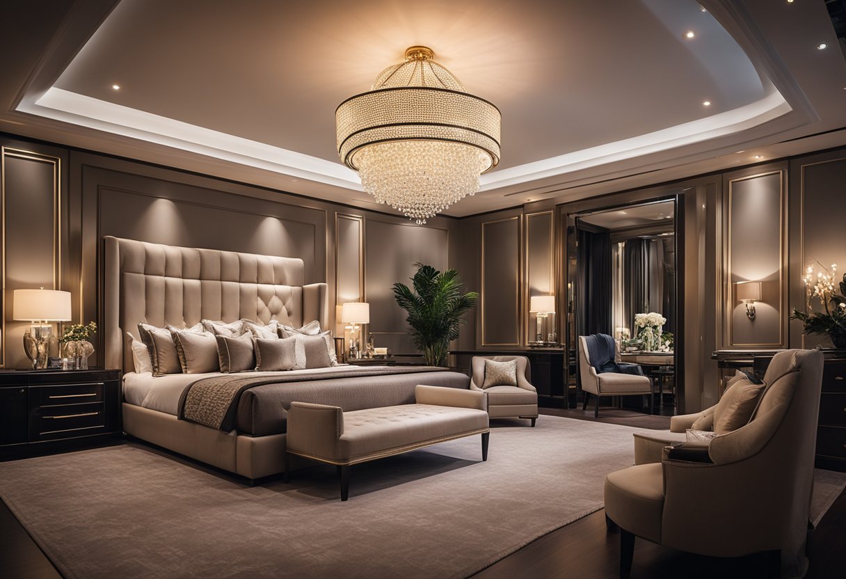 A lavish bedroom with opulent furnishings and elegant decor exudes a sense of luxury and sophistication. Rich fabrics, ornate furniture, and soft lighting create a serene and indulgent atmosphere