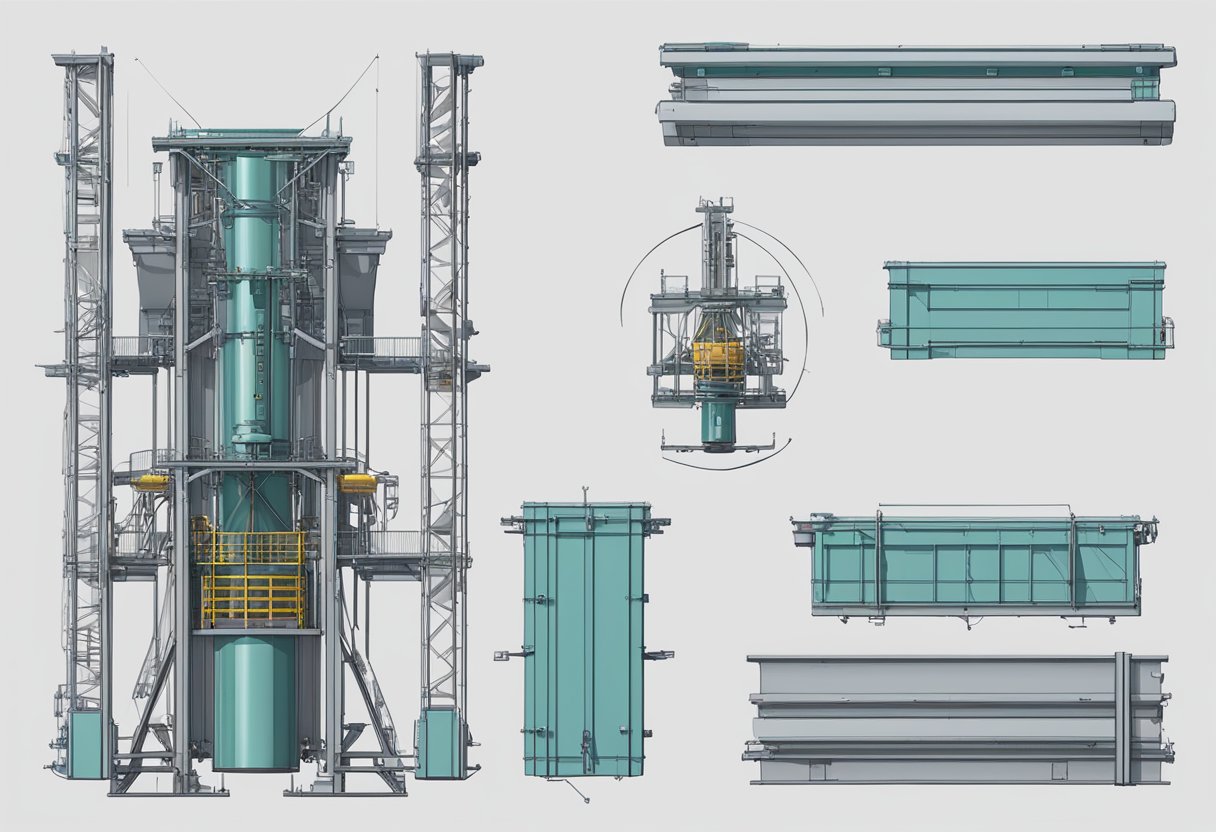 A mast section with passenger hoist parts, showing the fundamental components in detail