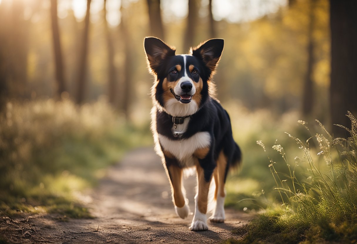 A dog with clean, perky ears, enjoying a walk in nature, free from discomfort or irritation