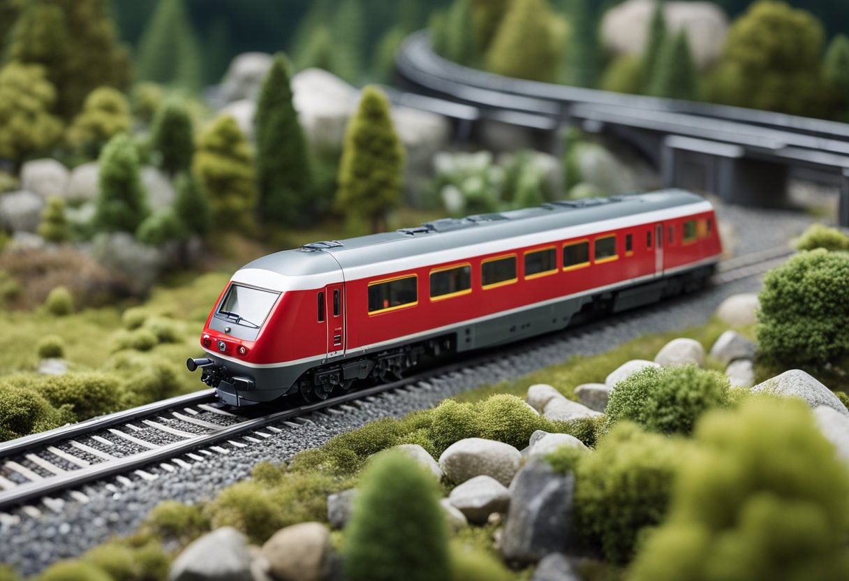A Fleischmann train sits on a Märklin track, ready to embark on its journey
