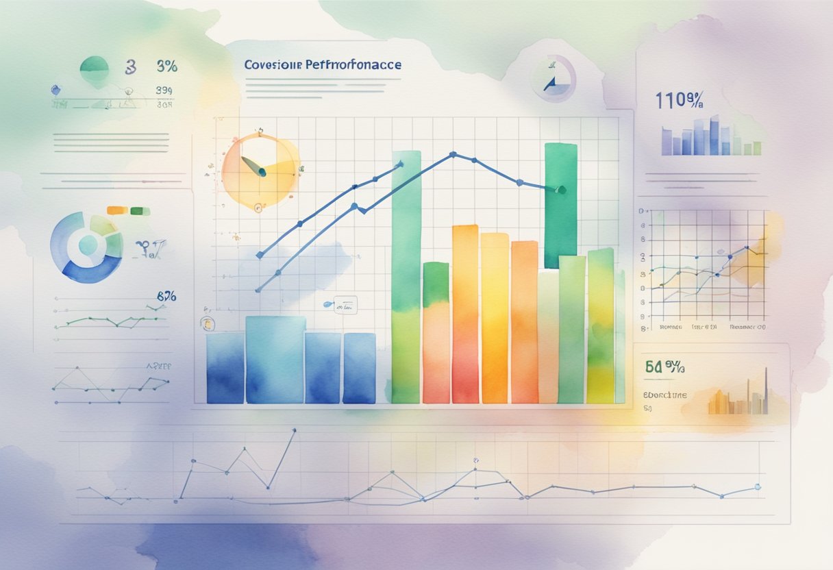 Various charts and graphs display affiliate program performance. Conversion rates, click-through rates, and revenue are highlighted
