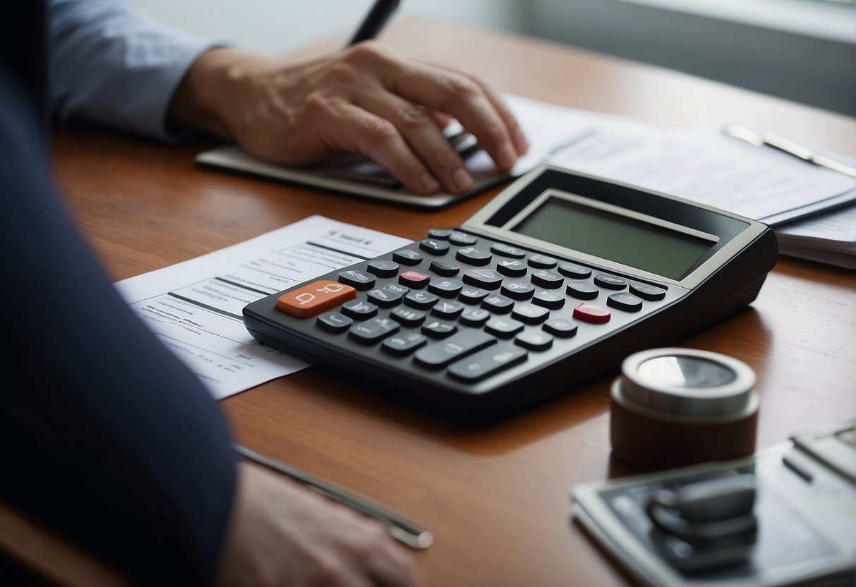 A person strategically uses a top-up home loan to invest in property, with a calculator and documents on a desk