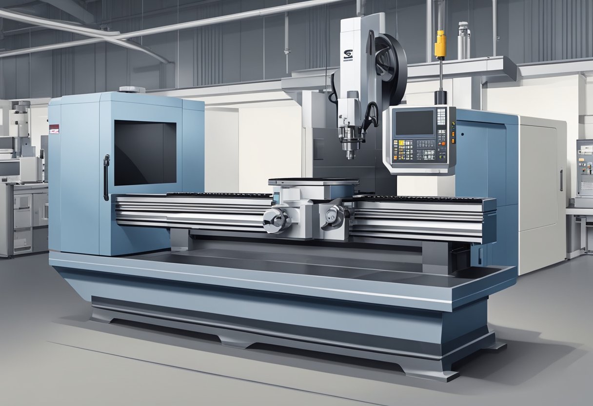 A CNC turning and milling machine in operation, with precise cutting and shaping of metal parts