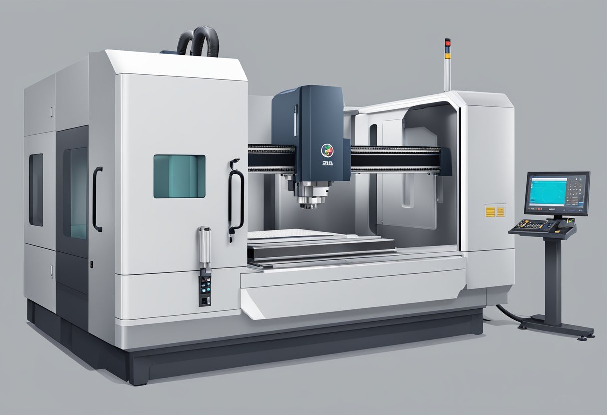 A dual spindle CNC machine with intricate components and modern design