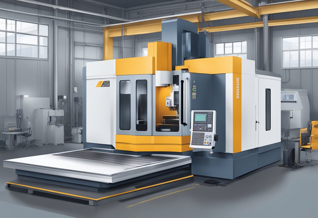 A 5-axis milling center in operation, cutting and shaping metal with precision and accuracy