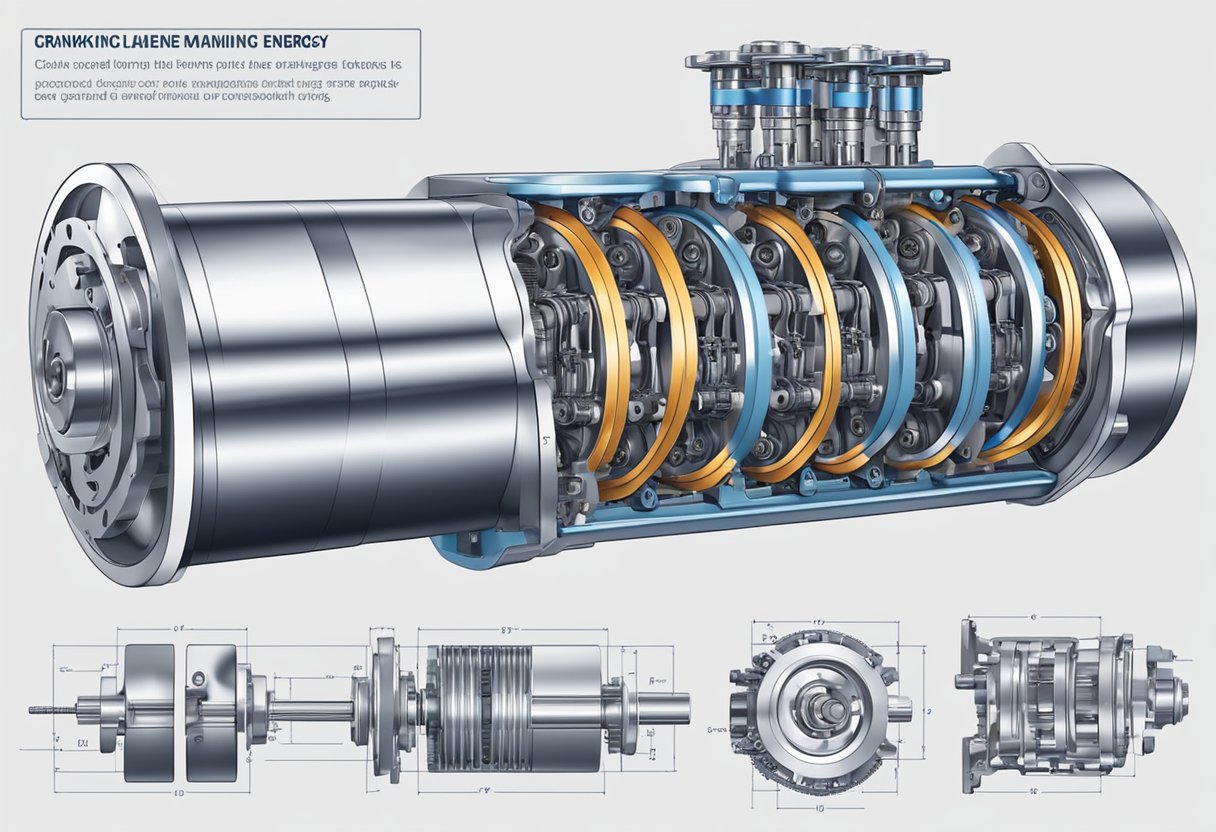 A crankshaft rotates within an engine, connecting to pistons and converting linear motion into rotational energy