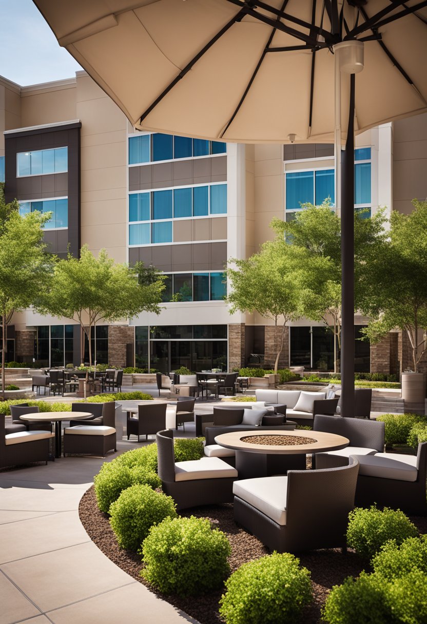 A bustling courtyard at Courtyard by Marriott Waco, with modern conference facilities and vibrant landscaping