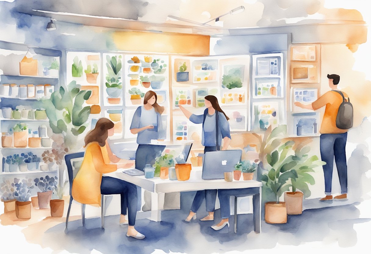 A busy Facebook page with engaging posts, ads, and a variety of products and services being promoted. Customers interacting and making purchases