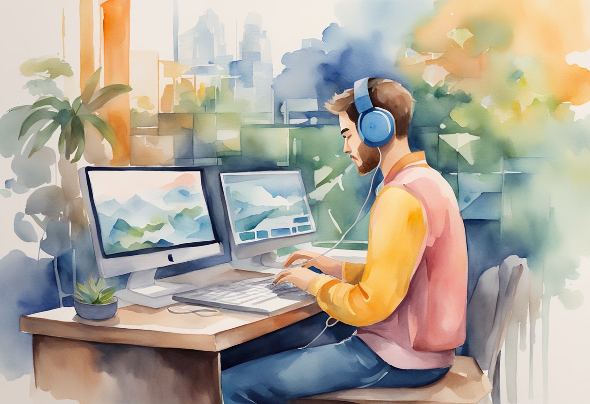 A person browsing through various platforms and services, earning money by listening to music