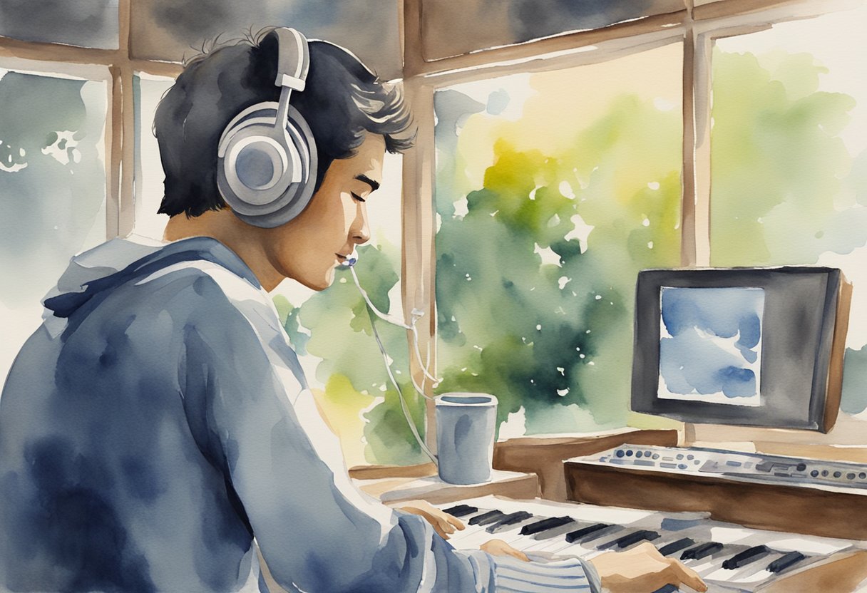 A person listens to music while earning money