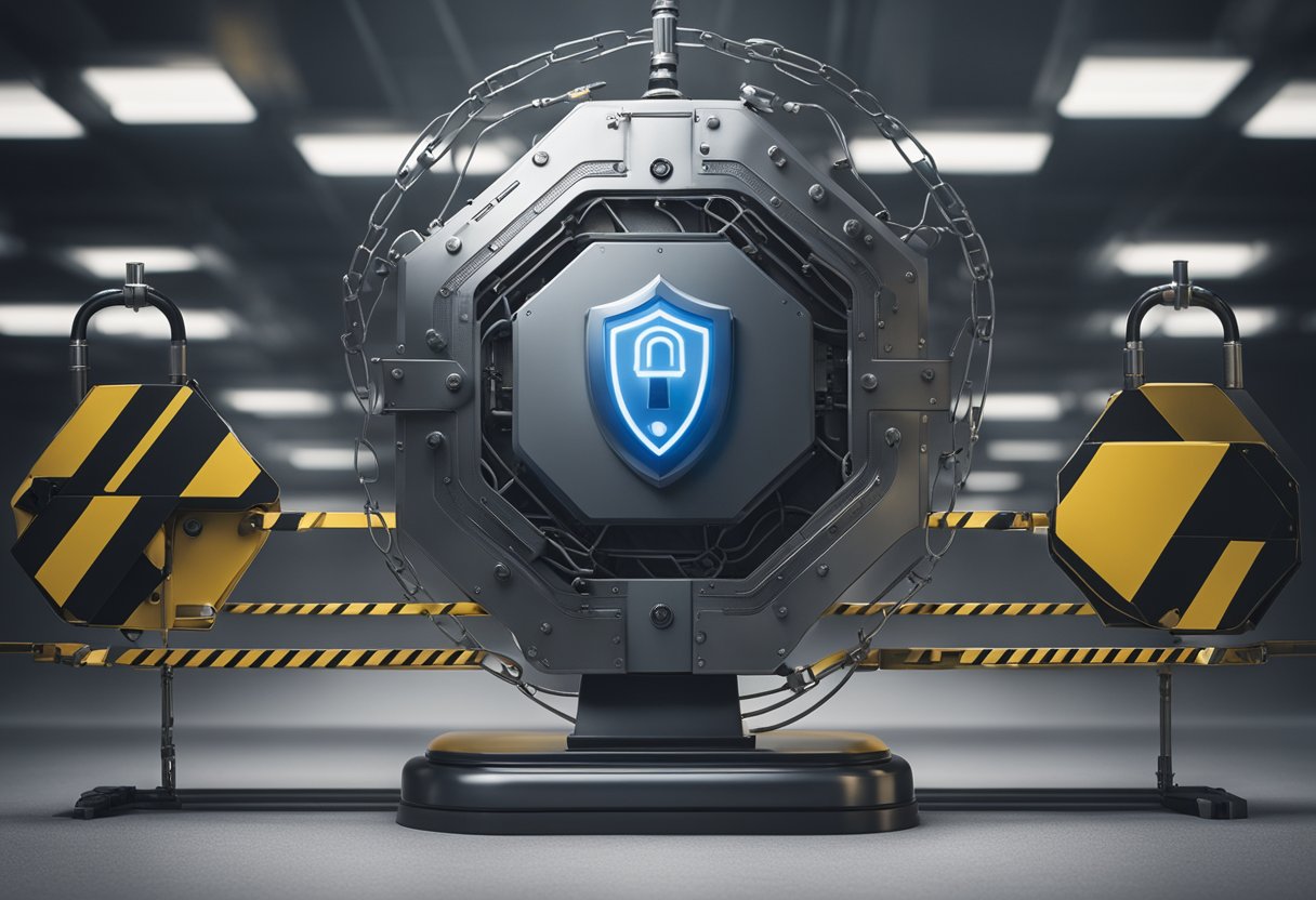 AI systems shielded by a shield, surrounded by a barrier, and guarded by a lock to protect against abuse