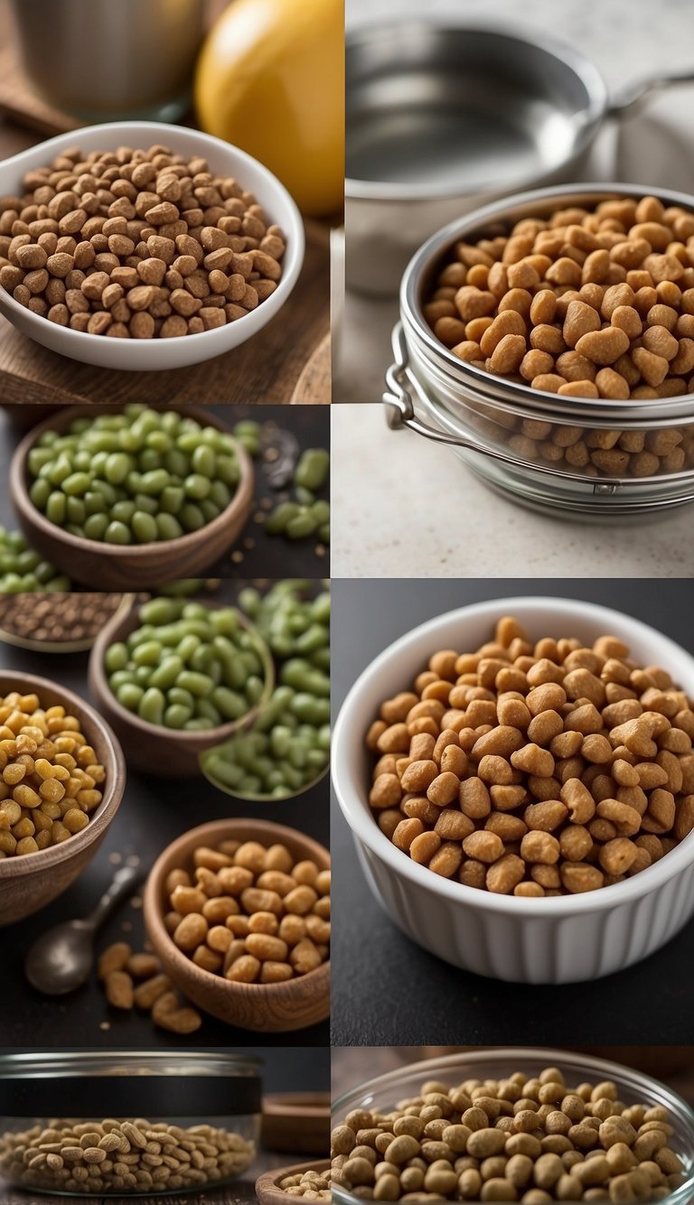 A variety of dog food types, including kibble, canned, and raw, are displayed alongside healthy recipes and nutritional information