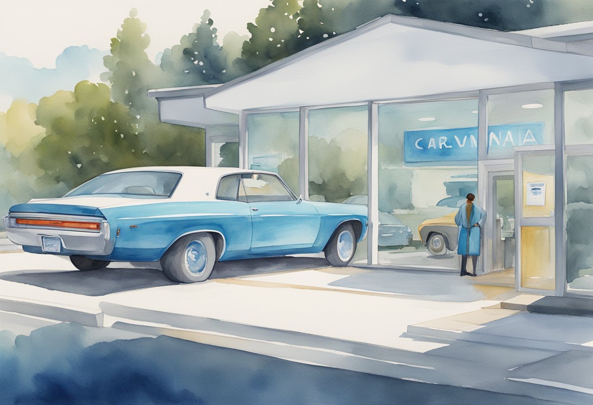 A customer selects a car on Carvana's website, completes the purchase process, and waits for the car to be delivered to their home