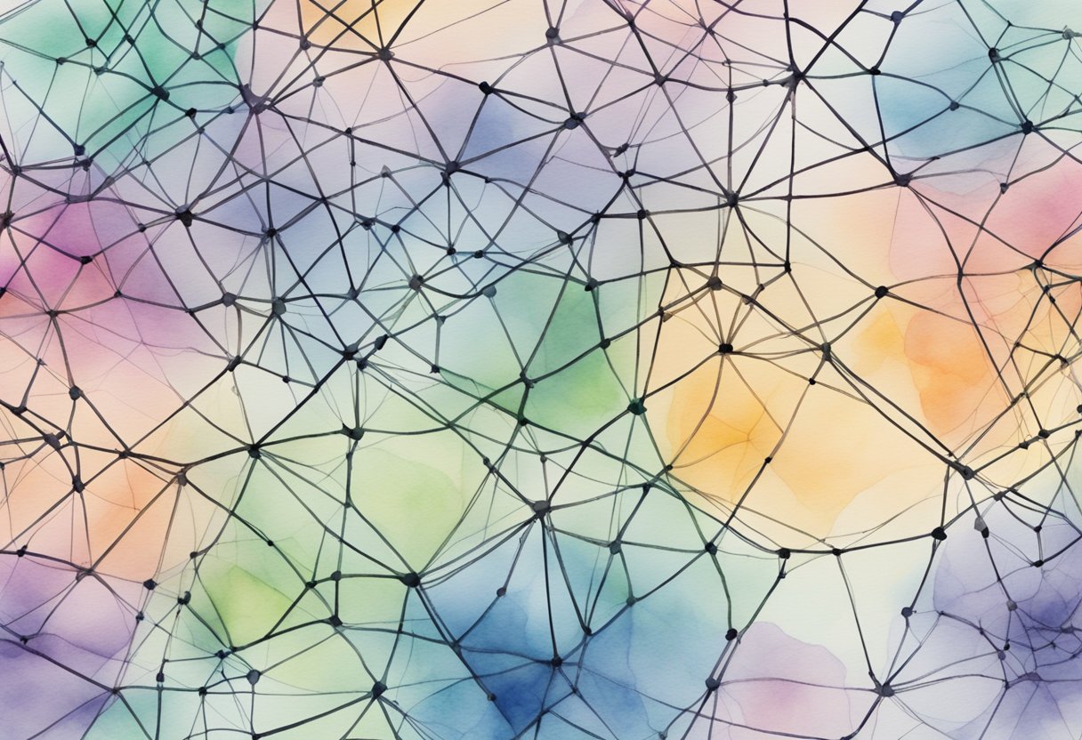 A web of interconnected nodes with lines linking them, representing various influencer networks