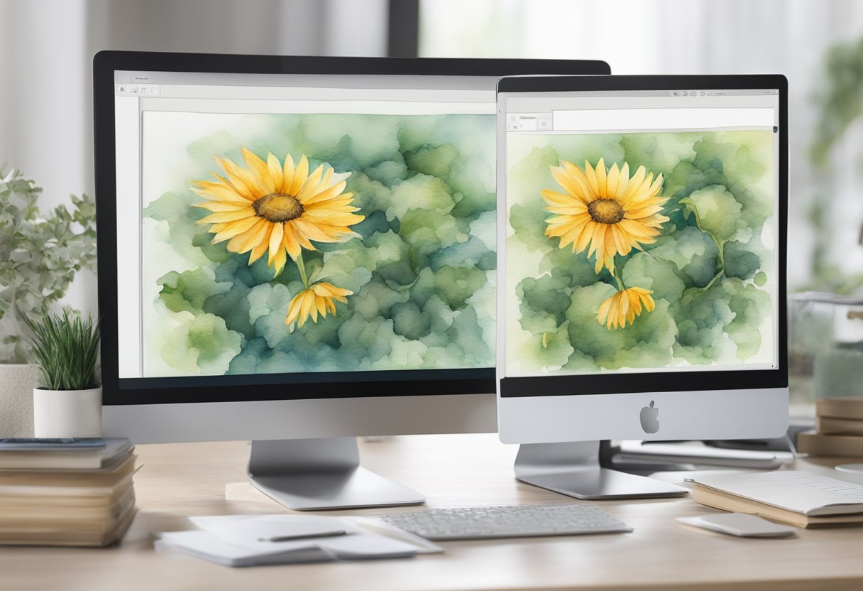 A computer screen with an image resizing software open, showing the original image and the resized version side by side. The resized image is clear and sharp, without any loss of quality