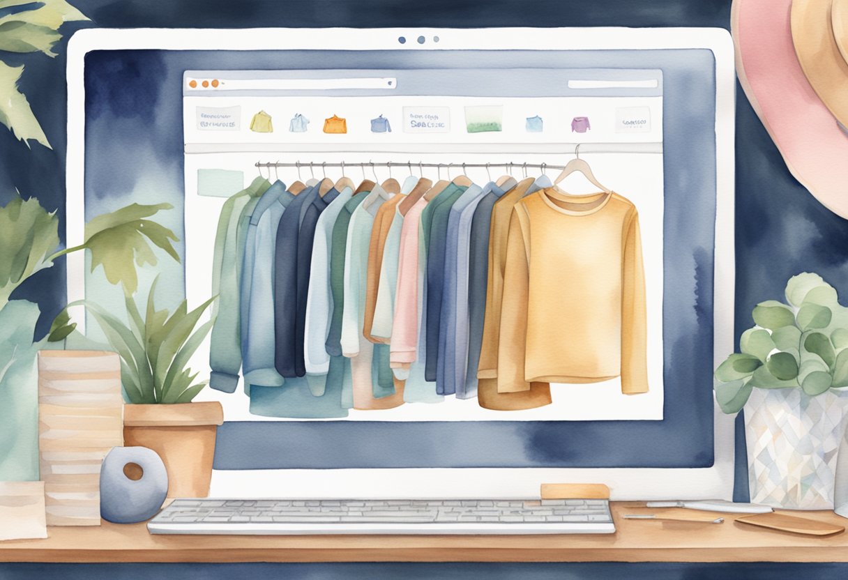 A computer screen with the Poshmark website open, showing a variety of clothing items for sale