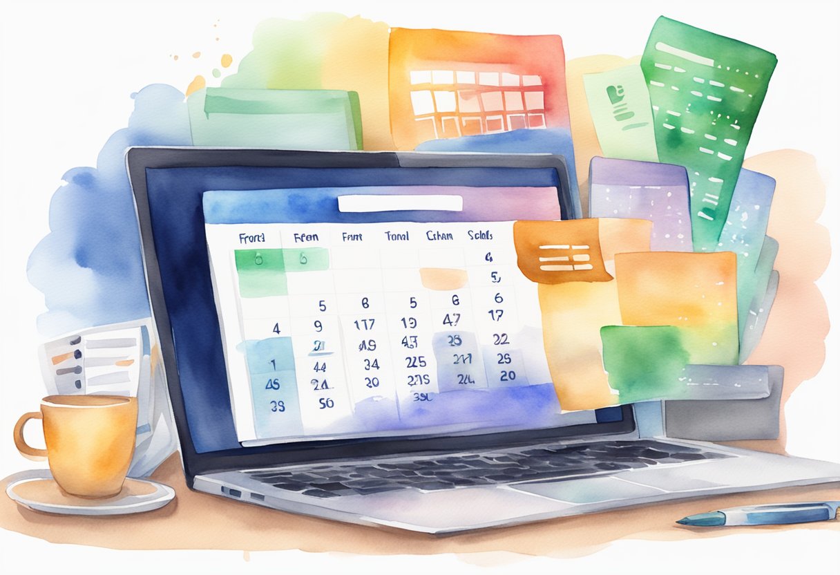 A laptop displaying various payment methods and a calendar with daily affiliate program schedules