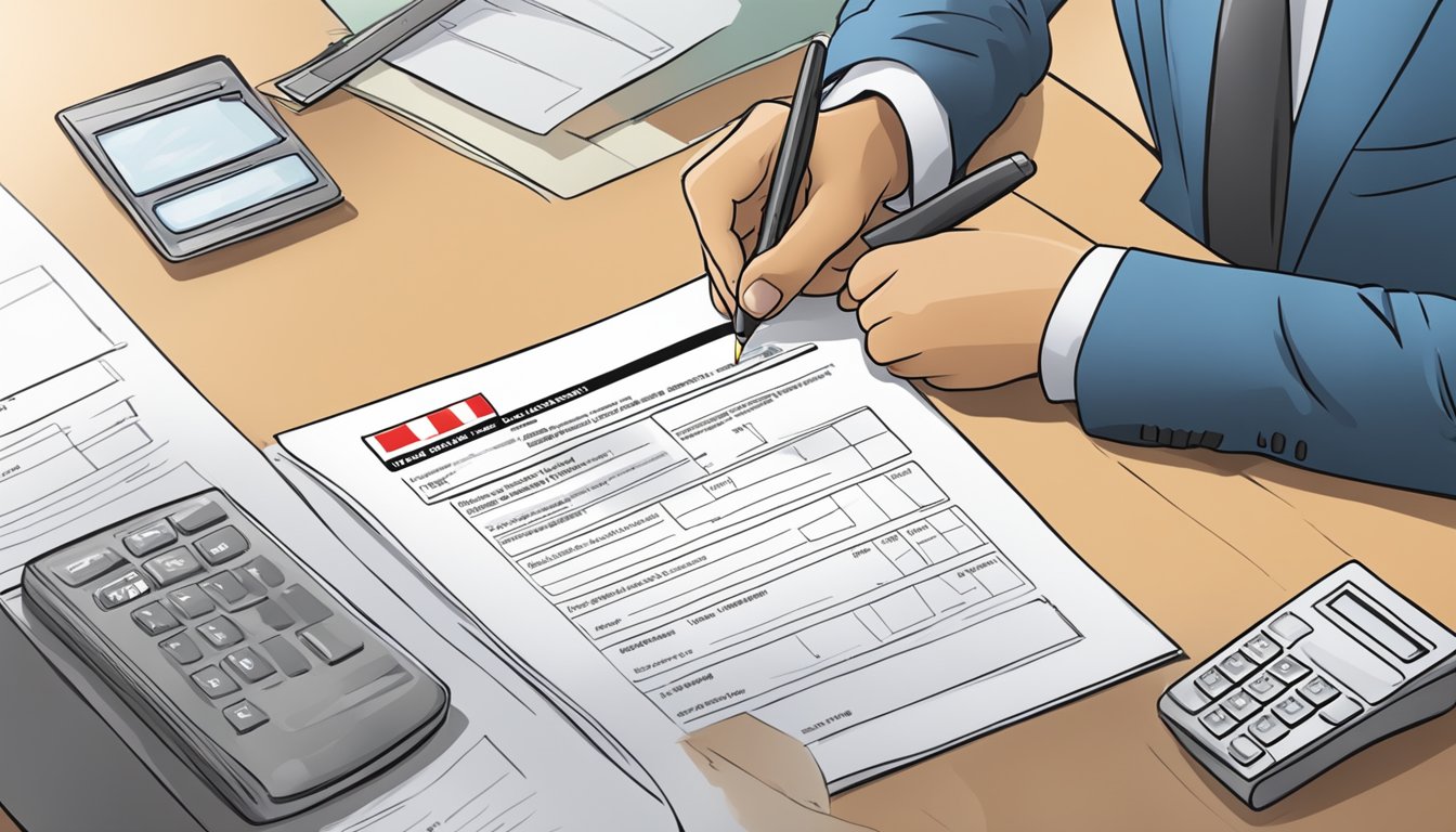 A customer fills out an application form for HSBC Cash Instalment Plan at a Singapore branch. The eligibility criteria are displayed prominently