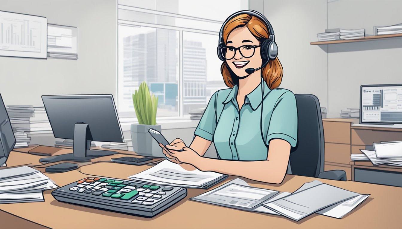 A customer service representative explains HSBC's Cash Instalment Plan with a friendly smile, while a calculator and promotional materials sit on the desk