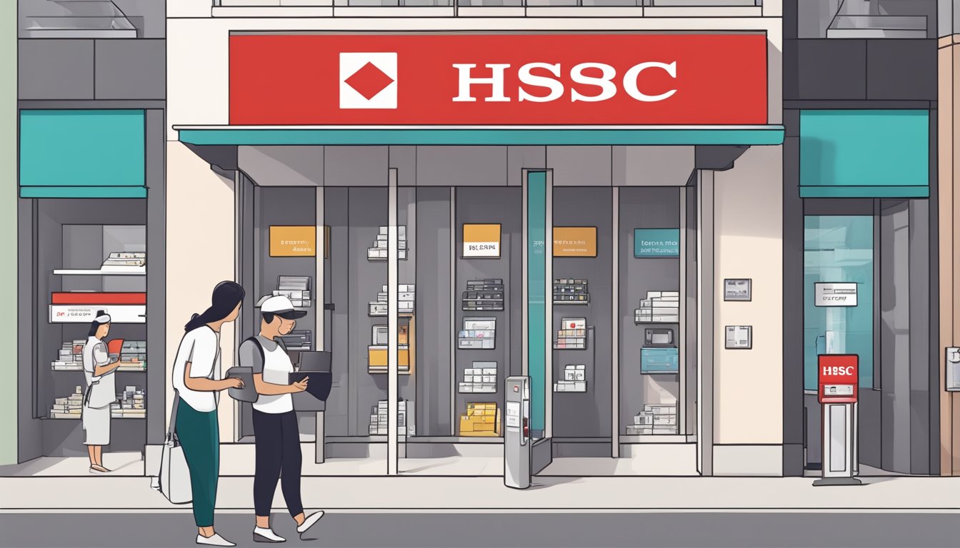 A customer swiping an HSBC card at a Singapore store, with a sign displaying the Applied Rate for the Cash Instalment Plan