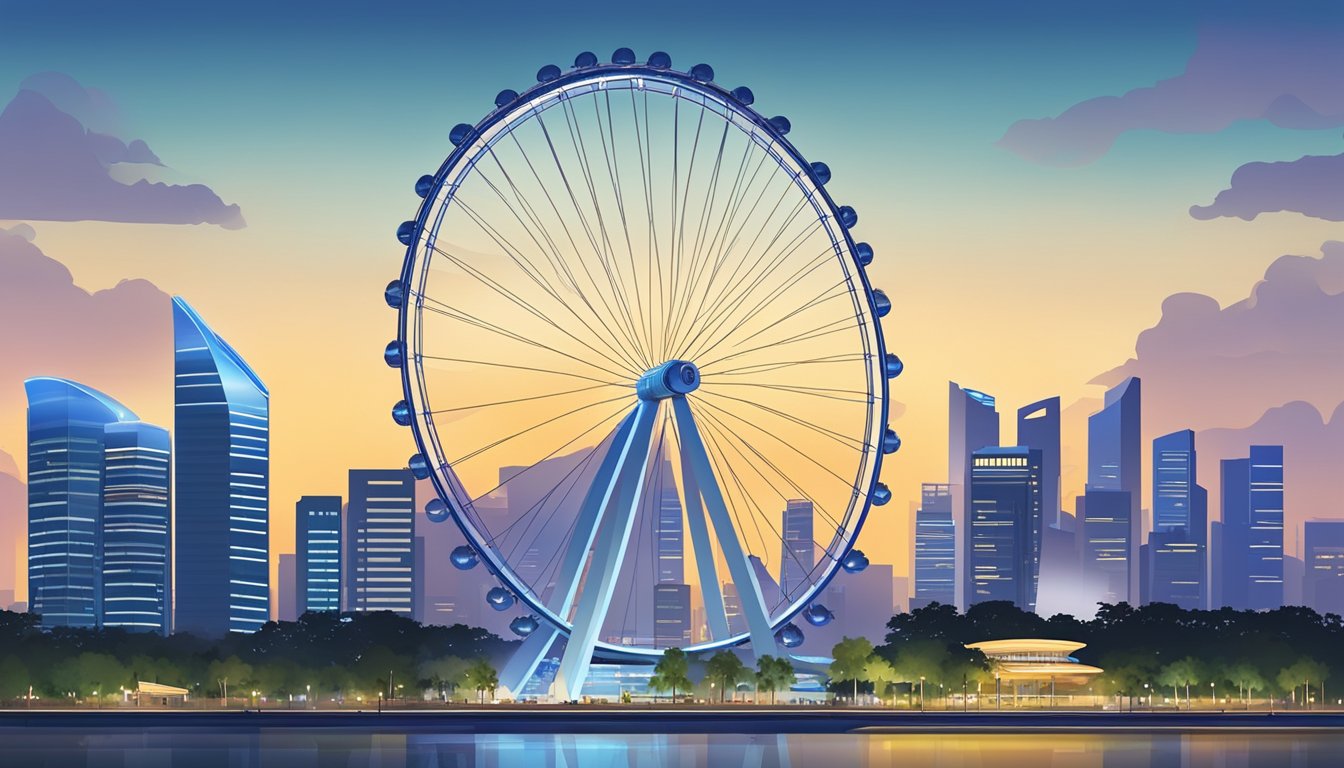 The Singapore Flyer rotates gracefully against the city skyline, showcasing its impressive design and engineering marvel. Visitors are captivated by the thrilling attraction