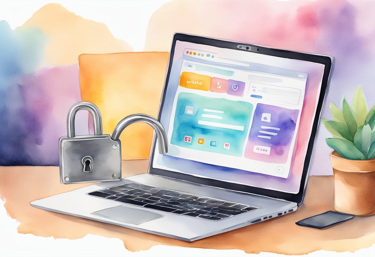 A laptop displaying the AliExpress website with a secure padlock icon and positive customer reviews
